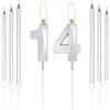 mciskin Candele per Compleanno Argento 14-Candela 3D Numero 14 per Torta con Set di 6 Candele Lunghe/Sottili, Topper per Torta Argento per Decorazioni di Compleanno per Ragazza e Ragazzo, Decorazioni