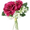 Flair Flower Set di 3 rose artificiali, fiori artificiali, rose di seta, bouquet, decorazioni per matrimoni, floristiche, fiori singoli, fiore, ramoscello di fiori, rami decorativi, rami artificiali, bordeaux