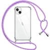 Pnakqil Cover per iPhone 14/iPhone 13 con Cordino, Trasparente Custodia con Laccio Tracolla Cellulare Girocollo Collana Protettiva per iPhone 14/13 6.1 Pollic, Viola 01