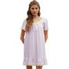 Nanxson Camicia da Notte Donna Cotone Manica Corta/Lungo Confortevole Pigiama da Notte Vittoriano Pizzo Scollo a U Vestaglia Sciolto Pigiama Vestito con Orlo in Pizzo (L,Short Rosa)