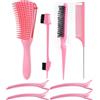 Daletu Kit pettini per capelli 4 pezzi, spazzola districante, pettini professionali per parrucchieri, pettine a coda districante con punta, spazzola a doppio bordo per saloni e donne, uomini, bambini