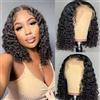 Rebasar Ricci Breve Bob Parrucca Donna 13x4 Deep Curly Human Hair Lace Wigs Parrucca Bob Corto for Donne Parrucca Donna Capelli veri Umani Reali Nero Naturale 14 Pollici