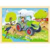 goki 57326 - Puzzle da appoggio, trattore e fattoria, in legno, promuove l'immaginazione e le abilità motorie nei bambini, animali della fattoria, 40 cm x 30 cm, set da 96 pezzi, a partire dai 3 anni,