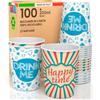 Baciato Caffè 100 Bicchieri in Carta 200ml Biodegradabili Ecologici Monouso Made in Italy MIX di Fantasie DRINK ME + HAPPY TIME Asporto Bevande Calde Acqua - Prodotto e Confezionato in Italia