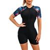 IMEKIS Costume da bagno intero da donna a maniche lunghe Rash Guard tuta da surf fiore cerniera monokini costumi da bagno bohemien muta in neoprene, Blu, XXL