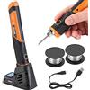 Bakaji Mini Saldatore Elettrico a Stagno Potenza 8W Temperatura Max 450° Professionale Batteria 4V 1500 mAh Ricarica USB con Luce da Lavoro LED Base con Spugna e 2 Bobine Incluse