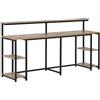 Easycomfort Scrivania Doppia con Scaffali e Mensola per Monitor in Stile Industriale, Scrivania con Libreria Salvaspazio per Ufficio e Studio in Metallo e MDF, 200x53x100cm, Nero Marrone