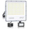 YIQIBRO Faro Faretto LED da Esterno con Sensore di Movimento 100W 10000LM 1 Pezzi, IP67 7000K Luce Fredda Lampada Faretti LED Esterno con Sensore di Movimento per Giardino, Capannone