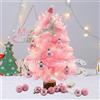 TSLBW Albero di Natale artificiale da tavolo rosa 45cm Mini albero di Natale rosa con luce Albero di Natale in piuma rosa con base in legno Palle di Natale Cervo glitterato Cappello piccolo pendenti Decor