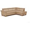CAVADORE Divano ad angolo in pelle Ammerland con pouf/divano rustico con anima a molla + regolazione testiera / 245 x 84 x 194 / pelle beige