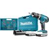 Makita Hp457Dwe10 Trapano Avvitatore con Percussionne 2X18 V 1,3Ah Li, 74 Accessori e Valigetta, Blu