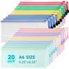 Mutsitaz 20 Pezzi Sacchetto di Zip Impermeabile A6, Buste Plastica Zip,Trasparenti Cartelline Portadocumenti, per Documenti, Ricevute, Materiale Scolastico, Accessori da Viaggio,10 Colori