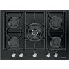 Foster 7042 632 - Piano cottura a gas Power Glass da 70 cm - 5 Fuochi - Griglie in ghisa - Dimensioni 70 x 51 cm - Incasso 56 x 48 cm - Vetroceramica Nero - Bordo Standard