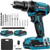 MHPRO Trapano Avvitatore Batteria 21V, Avvitatore a Batteria con 2 Batterie da 2.0Ah, 42N.m di Coppia, 2 Velocità, 25+3 Coppia, 14 Accessori, Luce a LED, Per il fai da te, in Casa e Giardino