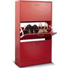 BAKAJI Scarpiera Salvaspazio Slim Portascarpe in Legno Melaminico con 3 Ante a Ribalta e Doppia Profondità Dimensioni 60 x 24 x 120 cm (Rosso Vino)