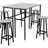 HOMCOM Set 6 Pz con 4 Sgabelli da Bar e 2 Tavoli Alti per Cucina e Soggiorno in Legno Truciolato e Acciaio, Grigio