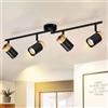 Glitzerlife Lampada da soffitto in legno nero Lampada da soffitto - 4 bracci GU10 LED orientabile 330° Faretto per soggiorno cucina camera dei bambini Senza lampadine