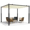 VOUNOT Gazebo Pergola 3x3M in Acciaio con Tetto a Scomparsa, Pergolato da Giardino con Telo Impermeabile Richiudibile in Poliestere e Struttura Rettangolare, Tendone per Patio Terrazzo Esterno, Beige