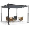 VOUNOT Gazebo Pergola 3 x 3 m in Acciaio con Tetto a Scomparsa, Pergolato Giardino con Telo Impermeabile Richiudibile in Poliestere, Struttura Rettangolare, Tendone per Patio Terrazzo Esterno, Grigio