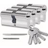 Generico Set 4 Pezzi Cilindro per Serrature 45/45mm, Cilindro a Doppia Serratura, Viti e Chiavi Incluse, Montabile Facilmente, Serratura per Porte e Garage, Anti-perforazione, Chiave Unica, Lunghezza 90mm