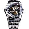 FORSINING Triangolo Scheletro Uomo Automatico Meccanico Orologio di Lusso Oro Nero Acciaio Inossidabile Orologi Impermeabile Luminoso, Argento nero, Moderno