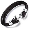 MicLee - Bracciale da uomo con ancora, accessorio alla moda, realizzato a mano, in vera pelle, con acciaio inox inciso e confezione regalo, 22.5 centimeters, Pelle, Senza pietra.