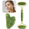 MisFun 2 Pezzi Gua Sha Giada Naturale, Pietra di Gua Sha Viso Massaggiatore Rilassante e Rimodellante per la Vostra Pelle, Rullo di Giada Anti-invecchiamento per il Viso per Occhi, Viso, Collo