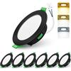 ALUSSO Faretti LED da Incasso per Cartongesso,4W 310LM 230V Luci da Soffitto Interno,Foro Incasso Ø55-68mm,3CCT 3000K 4000K 6500K Faretto led incasso IP44 per Cucina,Bagno,Set di 6,Nero