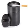 HONZUEN Posacenere Antivento con Coperchio, Portacenere Antiodore in Acciaio Inox Cigarette Ashtray Outdoor in Metallo Posaceneri Moderni per Giardino Ufficio Balcone Auto Bar(Nero)