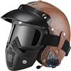 VVPEC Casco Moto Jet Bluetooth Integrato Mezzo Casco,Vintage Scooter Jet Cascos,ECE Omologato con occhiali con Microfono Speaker per Donna e Uomo Adulto(2,S=55~56CM)