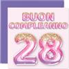 Stuff4 28° Biglietto Auguri Compleanno per Donne - Palloncini Glitter Rosa Viola - Cartoline di Buon Compleanno per 28 Anni Donna Figlia Sorella Zia, 145mm Ventotto Ventotto Compleanno