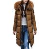 ORANDESIGNE Donna Invernali Giacca Lungo Caldo Cappotto con Cappuccio Collo di Pelliccia Casual Eleganti Piumino Parka Trench Coat Outwear Marrone 46