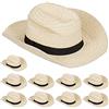 Relaxdays 10x Set Capello Panama, Cappellino di Paglia, Donna e Uomo, da Spiaggia, Carnevale, Fascia Nera in Tessuto, Beige