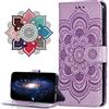 MRSTER Huawei Y6 PRO 2017 Custodia Flip, Goffratura Design Case in PU Pelle Internamente Silicone TPU Cover Portafoglio Cover Premium Custodia per Y6 PRO 2017 / P9 Lite Mini. LD Mandala Purple