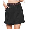 YGJIEGENG Pantaloncini da Donna Eleganti e Casual a Gamba Larga Pantaloni Corti da Lavoro Loose Shorts Vita Alta con Tasche Laterali Blu L