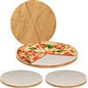 Relaxdays 4X Taglieri per Pizza di bambù in Set da 4, Piatti Tondi Ø 33cm, Carta da Forno Inclusa, Scanalature, Naturale