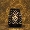 TRIROCKS Lampada da Tavolo a Batteria in Stile Marocchino 23 cm Alta, Lanterna Vintage Senza Fili Decorativa per Soggiorno, Giardino, Patio, Eventi (Nero con Pennellate d'Oro)