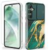 SHEDEER Cover per Samsung A55 con Slidable Protezione Fotocamera & Vetro Temperato,Cover per Galaxy A55 360 Protezione Militare, Aesthetic, Anti-Giallo, Brillante, Antiurto Antigraffio,Verde Fantasia