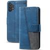 DENDICO Cover per Galaxy A32 5G (Non per Galaxy A32 4G), Flip Custodia in PU Pelle, Cover a Libro Magnetica Portafoglio per Samsung Galaxy A32 5G, Blu