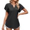 KONFEN Magliette Donna Camicia Estiva, Scollo a V Manica Corta Camicette Tagliato Top, Elegante Blusa T-Shirt Casual Shirt Tinta Unita, Nero M