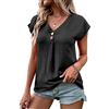 KONFEN Magliette Donna Camicia Estiva, Scollo a V Manica Corta Camicette con Bottoni, Elegante Blusa T-Shirt Casual Shirt Tinta Unita, Nero M