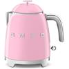 Smeg, Bollitore Elettrico Piccolo KLF05PKEU 0,8 L, Filtro Acciaio Inox, Autospegnimento di Sicurezza, Indicatore Livello Acqua, Base Antiscivolo e Avvolgicavo Integrato, Potenza 1400W, Rosa