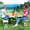 Trade Shop Traesio SET TAVOLO TAVOLINO PIEGHEVOLE PIC NIC CAMPEGGIO ALLUMINIO CON 4 SGABELLI LEGNO