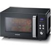 SEVERIN MW7763 Forno a microonde 2 in 1 con fondo in ceramica e grill, capacità 20 L, forno a microonde per scongelare e riscaldare, con grande superficie utile per stoviglie quadrate, nero/acciaio inox