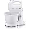 SEVERIN HM 3810 Sbattitore elettrico 300W da 3 litri con ciotola, Mixer cucina con fruste e ganci, Sbattitore elettrico con ciotola, 5 livelli di velocità e tasto Turbo, Bianco