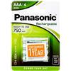 Panasonic Ready to Use Batterie Ricaricabili Ministilo AAA, 750 mAh, Blister 4, Argento