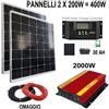 JARRET Kit Fotovoltaico 3 KW Pwm Inverter 2000W 2 Pannello Solare 400W regolatore 30 AH