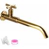 NIUKOMY Oro Rubinetto Lavello a Muro Acqua Fredda, Rubinetti Lungo a Parete Giardino, G1/2 Rubinetto Esterno in Ottone Dorato, Girevole a 360° Rubinetteria con Maniglia a Croce per Cucina Bagno