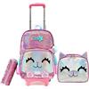 HTgroce Zaino per bambini con rotelle, zaino per la scuola per ragazze, università, studenti, viaggi, viaggi, scuola, bambini, zaino con ruote, bagaglio per laptop, con portapranzo, astuccio per