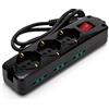 VELAMP - Ciabatta Multipresa Piatta a Presa Multipla (3 Prese Schuko + 10/16A e 6 Prese 10/16A), Ciabatta Elettrica Multipresa con Spina 16A, Cavo 1m, Interruttore Luminoso, Presa Sicura - Nero